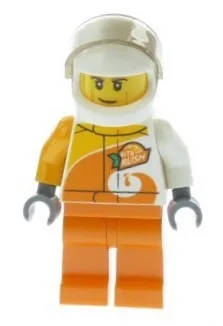 Desert Rally Racer Driver with Orange 'ViTA RUSH' Logo and Dark Tan Eyebrows
