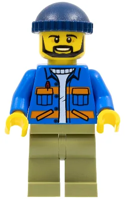 Dock Worker, Male, Blue Jacket with Diagonal Lower Pockets and Orange Stripes, Olive Green Legs, Dark Blue Knit Cap