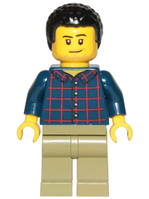 Dad - Dark Blue Plaid Button Shirt, Olive Green Legs, Black Hair Male with Coiled Texture