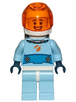 Astronaut - Male, Bright Light Blue Spacesuit with Blue Belt, Trans-Orange Visor, Open Mouth Smile