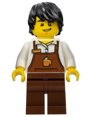 Barista - Male, Reddish Brown Apron with Cup and Name Tag, Reddish Brown Legs, Black Hair