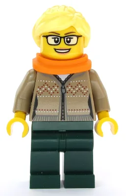Hot Drinks Stand Clerk - Female, Dark Tan Sweater, Scarf, Ponytail