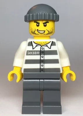 Police - Jail Prisoner 50380 Prison Stripes, Stubble, Dark Bluish Gray Knit Cap