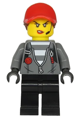Police - Jail Prisoner Jacket over Prison Stripes, Female, Black Legs, Red Ball Cap with Reddish Brown Ponytail