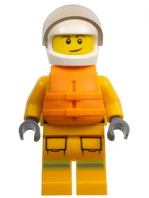 Fire - Reflective Stripes, Bright Light Orange Suit, Life Jacket, White Helmet