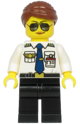 Pilot - Female, Reddish Brown Hair, White Shirt with Dark Blue Tie, Black Legs