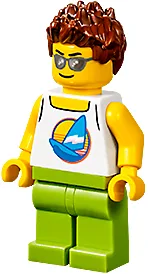 Plane Passenger - Male, White Tank Top with Dark Azure Sailboat, Lime Legs, Reddish Brown Hair Spiked