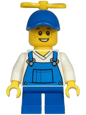 Child - Boy, Blue Overalls over V-Neck Shirt, Blue Short Legs, Blue Cap with Yellow Tiny Propeller, Freckles (Billy McCloud)