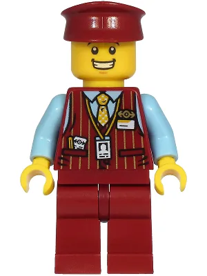 Tram Driver - Male, Dark Red Vest, Bright Light Blue Shirt, Dark Red Legs, Dark Red Hat