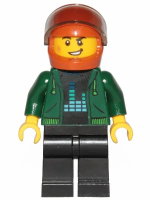 Detective - Male, Dark Green Hoodie, Black Legs, Dark Orange Helmet, Trans-Brown Visor