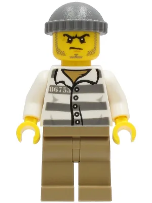 Police - Jail Prisoner 86753 Prison Stripes, Dark Tan Legs, Dark Bluish Gray Knit Cap