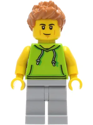 Car Driver - Male, Lime Hoodie, Light Bluish Gray Legs, Medium Nougat Hair