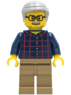 Man - Dark Blue Plaid Button Shirt, Dark Tan Legs, Light Bluish Gray Hair