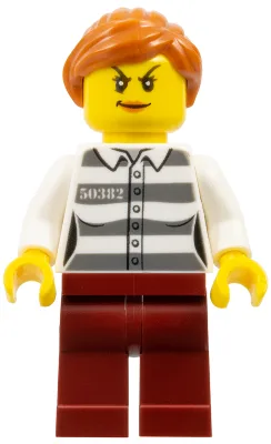 Police - Jail Prisoner 50382 Prison Stripes, Female, Dark Red Legs, Scowl with Dark Orange Lips, Orange Ponytail