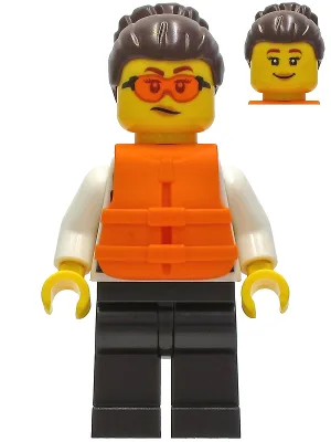 Police - Officer Gracie Goodhart, Dark Blue Vest, Black Legs, Dark Brown Hair with Bun, Safety Glasses, Orange Life Jacket