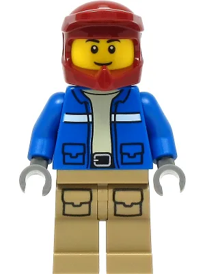 Wildlife Rescue Explorer - Male, Blue Jacket, Dark Red Helmet, Dark Tan Legs with Pockets, Thin Grin