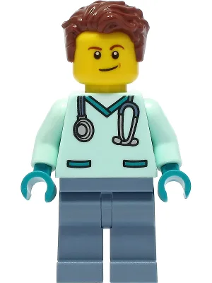 Wildlife Rescue Veterinarian - Male, Light Aqua Scrubs, Sand Blue Legs, Reddish Brown Hair