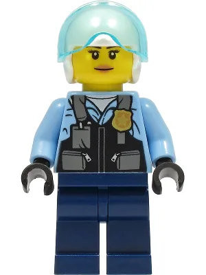 Police - City Helicopter Pilot Female, Safety Vest with Police Badge, Dark Blue Legs, White Helmet
