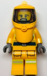 Fire - Reflective Stripes, Bright Light Orange Suit and Hood Hazard with Trans-Brown Face Shield, Beard
