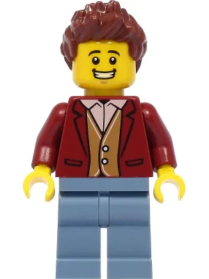 Teacher - Male, Dark Red Suit Jacket, Sand Blue Legs, Reddish Brown Hair