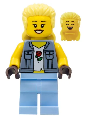 Stuntz Spectator - Female, Sand Blue Vest over Rose Shirt, Bright Light Blue Legs, Bright Light Yellow Mullet