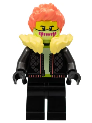 Stuntz Driver - Male, Black Jacket and Legs, Bright Light Yellow Fur Collar, Coral Spiked Hair, Yellowish Green Mask