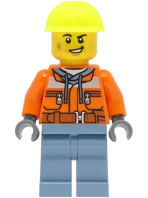 Train Worker - Male, Orange Safety Jacket, Sand Blue Legs, Neon Yellow Construction Helmet