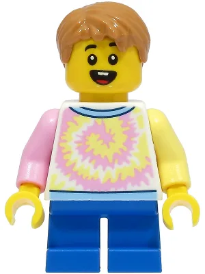 Boy - White Shirt with Swirl, Blue Short Legs, Medium Nougat Hair