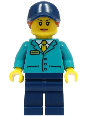 Train Platform Guard - Female, Dark Turquoise Shirt, Dark Blue Legs and Cap, Dark Orange Hair