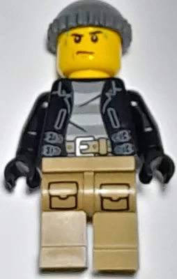 Police - City Bandit Crook, Black Leather Jacket, Dark Bluish Gray Knit Cap, Dark Tan Legs, Sweat Drops