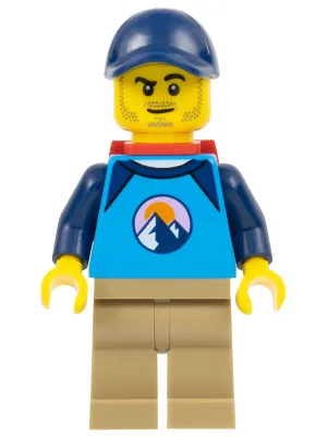 Go-To Gary - Dirt Bike Rider, Male, Dark Azure and Dark Blue Shirt with Mountains, Dark Tan Legs, Dark Blue Cap, Red Backpack
