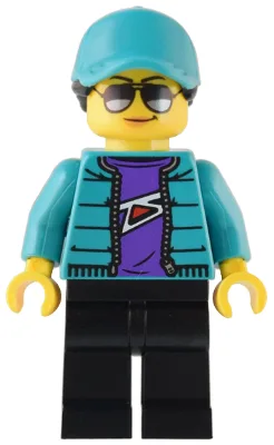 Custom Car Garage Driver - Female, Dark Turquoise Jacket, Black Legs, Dark Turquoise Ball Cap with Black Ponytail, Sunglasses