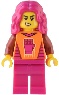 Gaming Tournament Participant - Female, Orange T-Shirt with Fist, Magenta Legs, Magenta Hair
