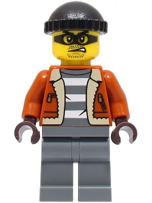 Police - City Bandit Crook Male, Dark Orange Jacket, Dark Bluish Gray Legs, Black Knit Cap