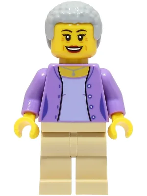Woman - Medium Lavender Jacket over Lavender Shirt, Tan Legs, Light Bluish Gray Hair