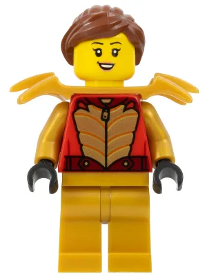 Stuntz Driver - Female, Red Racing Jacket with Gold Scales, Pearl Gold Legs, Pearl Gold Shoulder Armor, Reddish Brown Ponytail