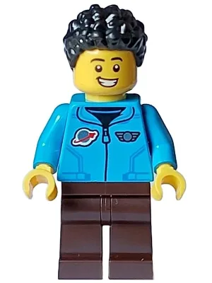 Cozy House Resident - Male, Dark Azure Jacket with Classic Space Logo, Dark Brown Legs, Black Short Coiled Hair