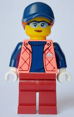 Female - Coral Jacket over Sweater, Dark Red Legs, Dark Blue Cap, Dark Orange Hair