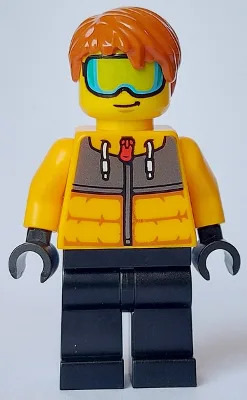 Male - Bright Light Orange Jacket, Black Legs, Dark Orange Hair, Ski Goggles
