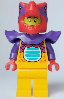 Comic Shop Guy - Male, Bright Light Orange Dragon Suit and Legs, Red Dragon Head, Dark Purple Shoulder Armor