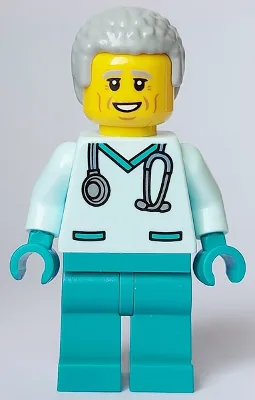Veterinarian - Male, Light Aqua Scrubs, Dark Turquoise Legs, Light Bluish Gray Hair