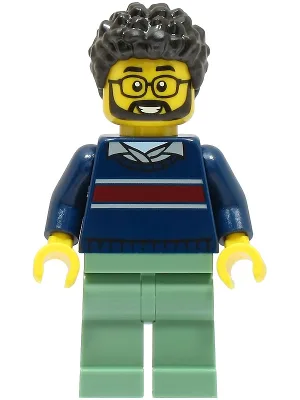 Dad - Dark Blue Sweater with Dark Red Stripe, Sand Green Legs, Black Hair
