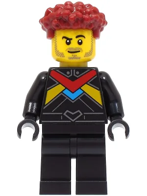Race Car Driver - Male, Black Racing Suit with Red, Dark Azure and Bright Light Orange Stripes, Dark Red Hair