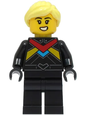 Monster Truck Driver - Female, Black Racing Suit with Red, Dark Azure and Bright Light Orange Stripes, Bright Light Yellow Hair