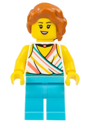 Plane Passenger - Female, White Halter Top and Black Choker Necklace, Medium Azure Legs, Dark Orange Hair with Braid