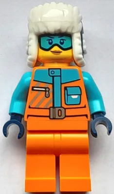 Arctic Explorer - Female, Orange Jacket, Dark Blue Ushanka Hat, Medium Azure Goggles