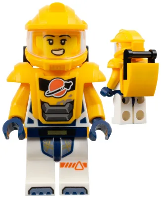 Astronaut - Female, White Spacesuit with Bright Light Orange Arms, Bright Light Orange Helmet, Trans-Clear Visor, Bright Light Orange Armor with Black Bar Handle