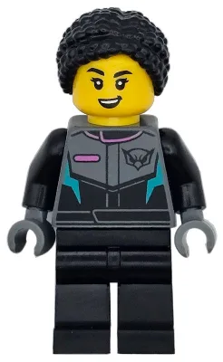 Race Car Driver - Female, Racing Suit with Hawk Head Logo, Black Legs, Black Hair Braided with Knot Bun
