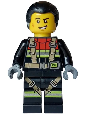 Fire - Male, Black Jacket and Legs with Reflective Stripes, Harness and Red Collar, Black Hair Ponytail