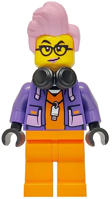 Police - City Jail Prisoner Female, Orange Prison Jumpsuit, Dark Purple Jacket, Black Headphones, Bright Pink Hair, Black Glasses